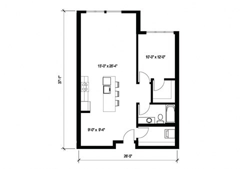 Floor plan for 1 bed, 1 bath, 903 sqft